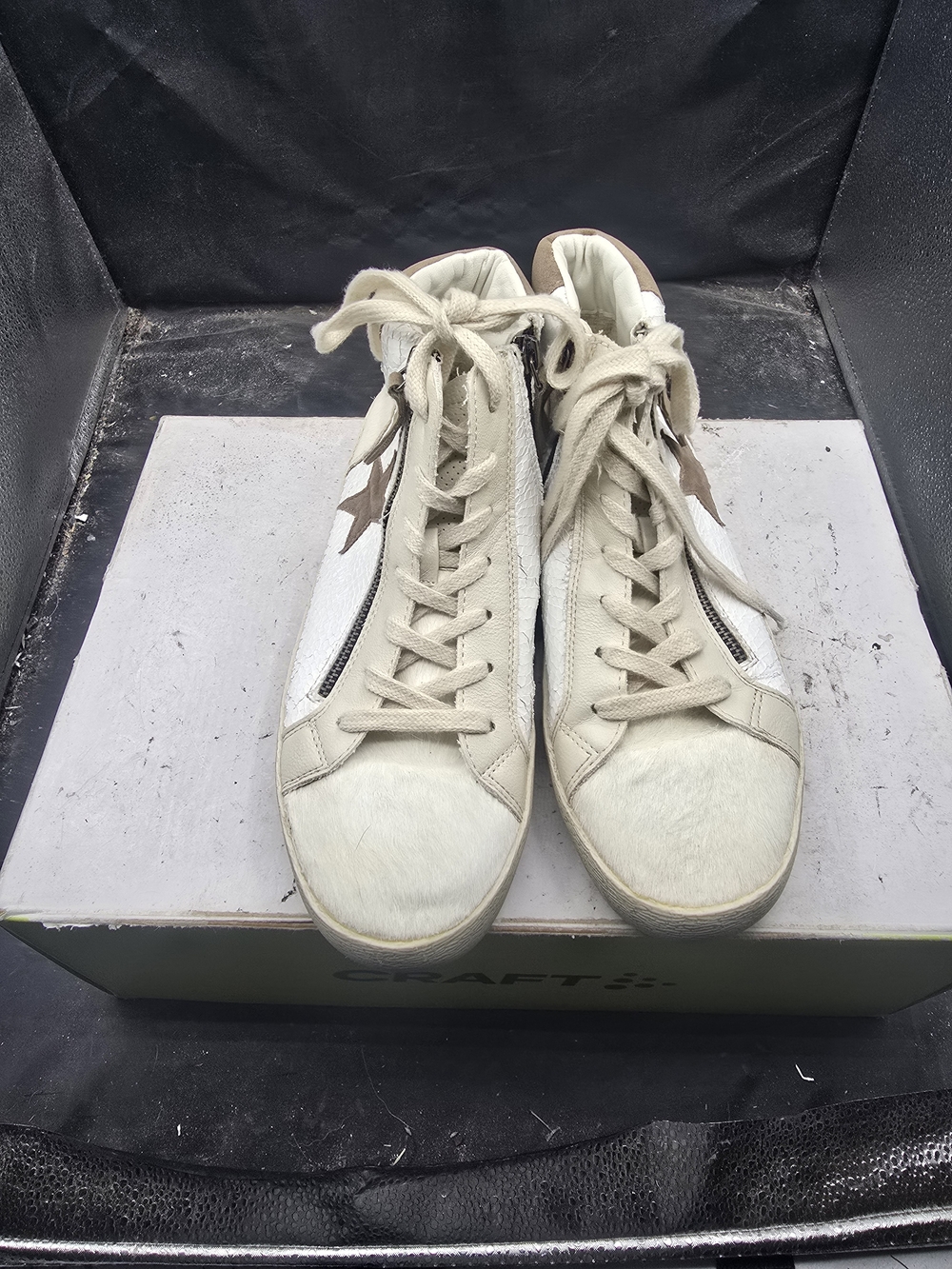 Women's Cream High-Top Lace-Up Sneakers with Brown Star Accent